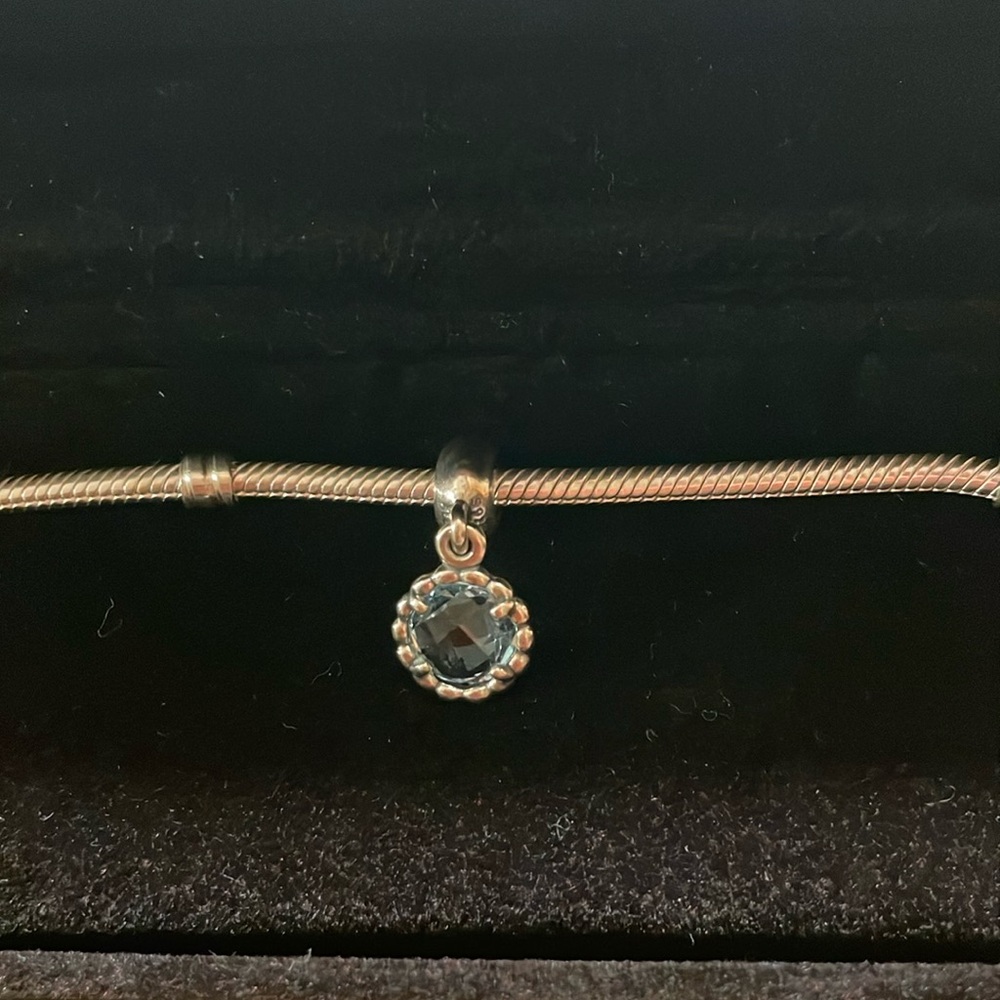Genuine Pandora Silver Blue Topaz Dangle Charm